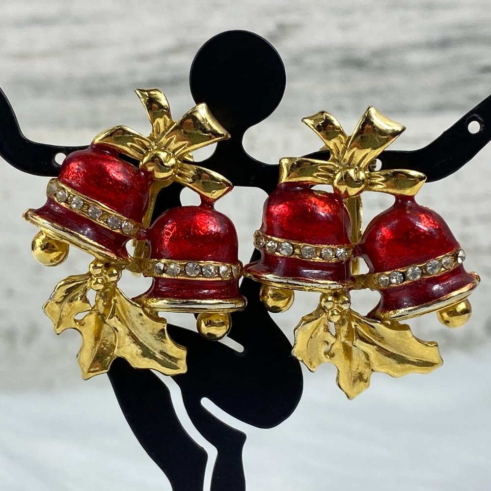 Vintage Christmas Jingle Bell Clip-on Earrings - Picture 5 of 9